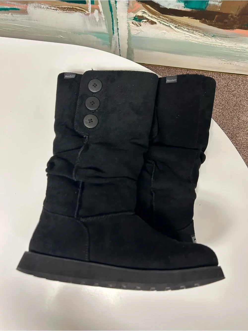 Sketchers Black Women's high calf Button-Accent Winter Boots